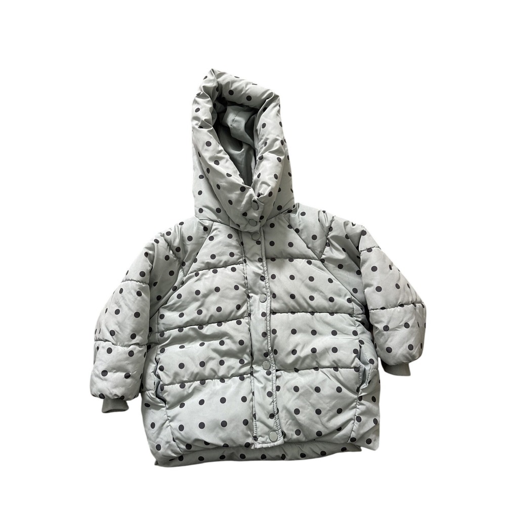 ZARA GREEN BLUE HEARTS PUFFER  COAT JACKET SZ 2-3 EUC